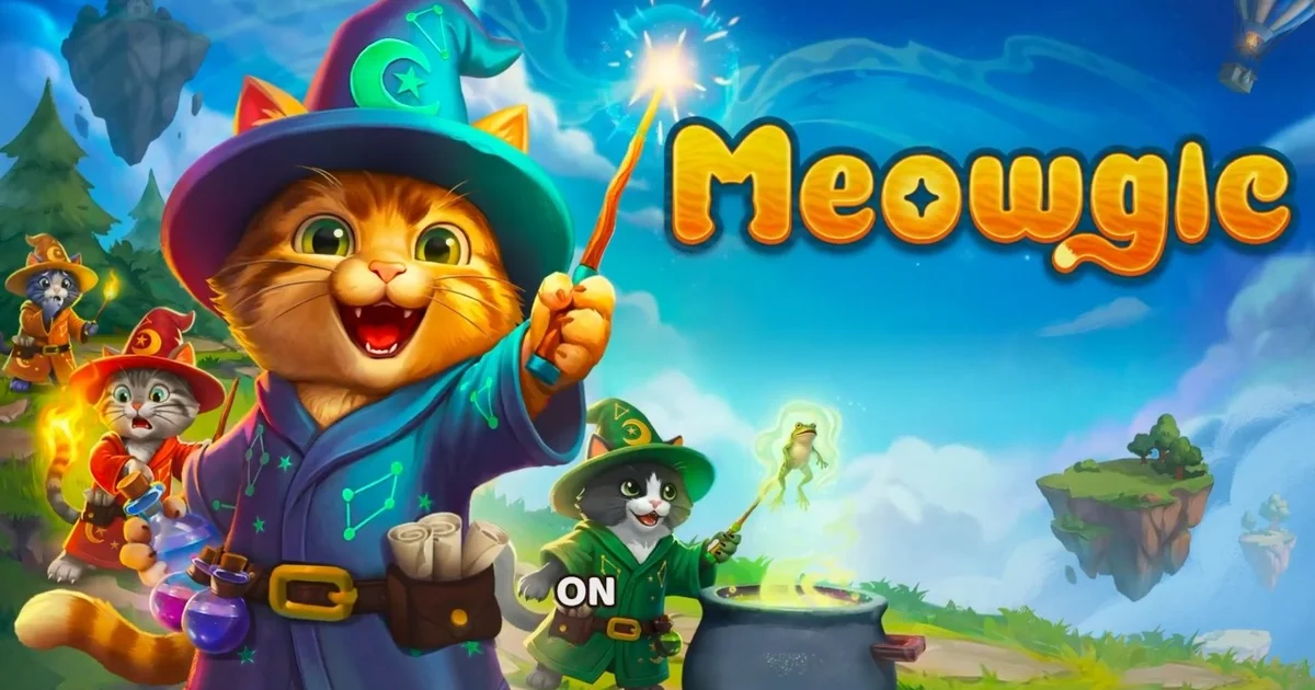 Meowgic official Steam artwork — cat wizards and voice magic
